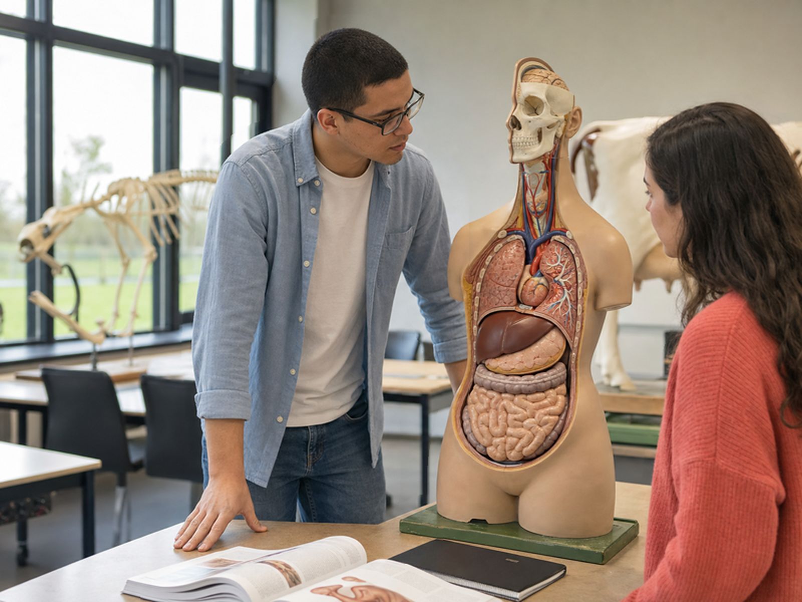 2 studenten bij menselijk lichaam