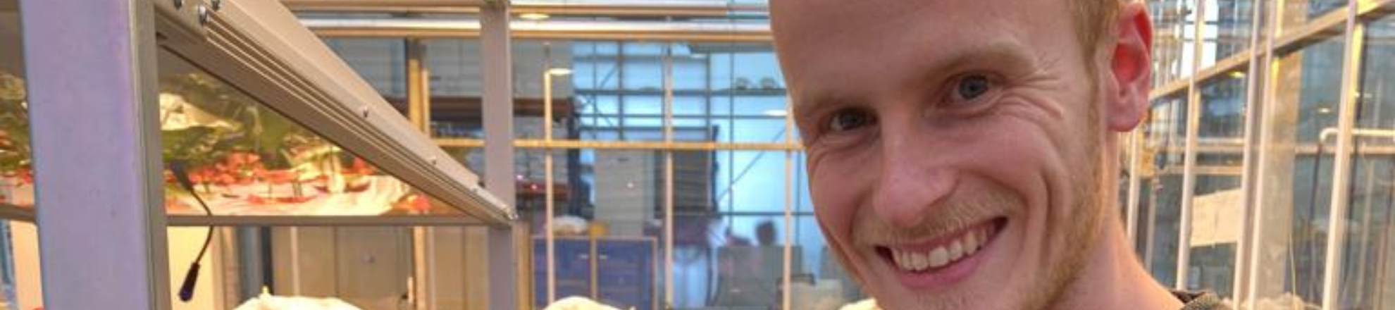 Rico van Assen, stagiair bij lectoraat Circulair ondernemen in de agri en food business, doet onderzoek in de kas