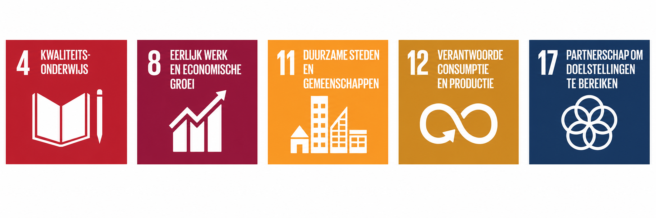 Duurzame ontwikkelingsdoelen 4, 8, 11, 12 en 17