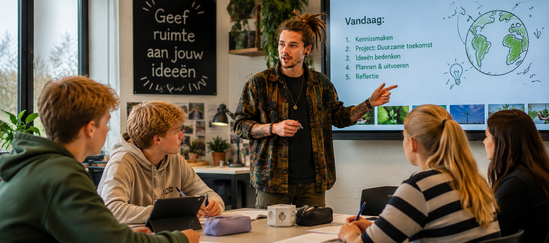 student voor de klas als docent groen
